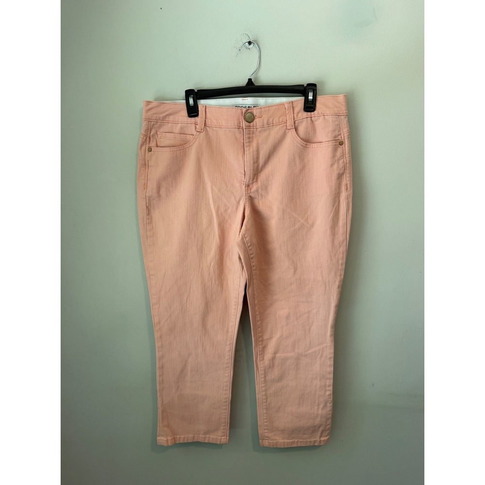 Code Bleu Womens 16P Peach Pink Crop Pants Petite Straight Leg Stretch Denim